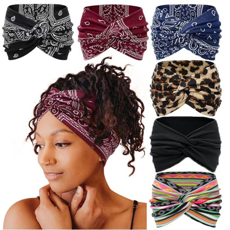 Boho Knotted Headbands for Women - Wide Non-Slip Elastic Hair Bands for Yoga, Workout, Running, and Sports