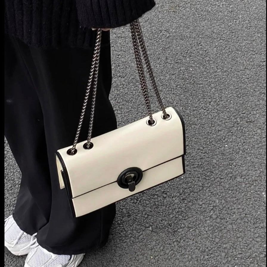 Deborah Quilted Crossbody Bag - Black and White Shoulder Purse with Flap, Chain Strap, and Evening Clutch for Women