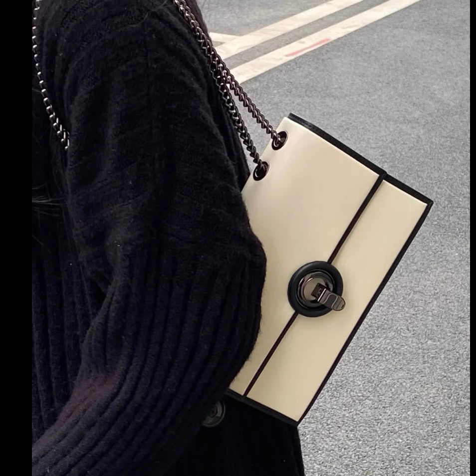 Deborah Quilted Crossbody Bag - Black and White Shoulder Purse with Flap, Chain Strap, and Evening Clutch for Women