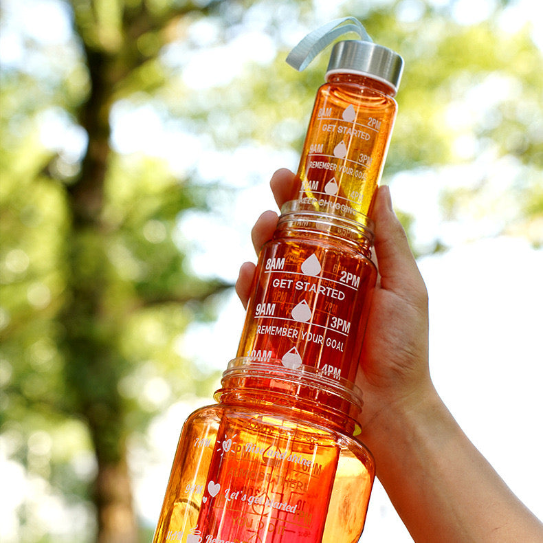 Jezreel Drinking Bottle Set of 3 (2L + 900 ml + 300 ML), Leak-Proof, BPA-Free, Plastic Water Bottle, Straw with Time Markings, Portable for Camping, Bike, School, Car (Rose Red) TZ-3 Pieces
