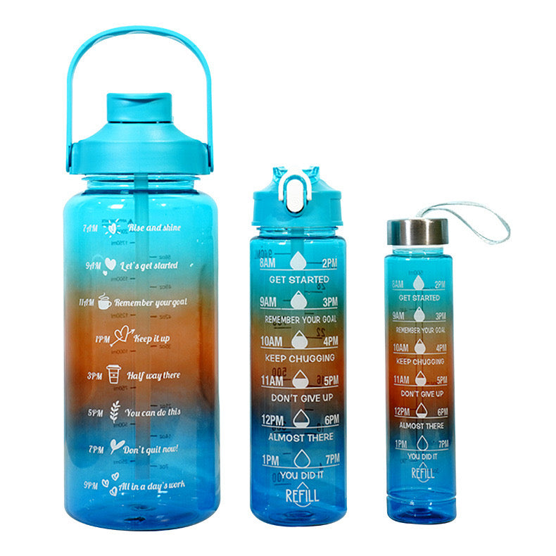 Jezreel Drinking Bottle Set of 3 (2L + 900 ml + 300 ML), Leak-Proof, BPA-Free, Plastic Water Bottle, Straw with Time Markings, Portable for Camping, Bike, School, Car (Rose Red) TZ-3 Pieces