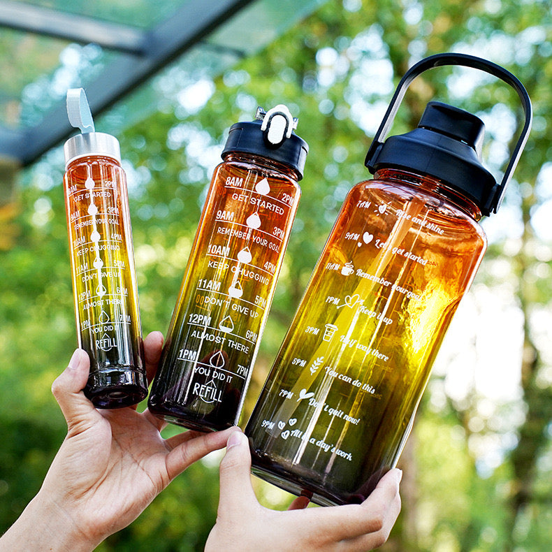 Jezreel Drinking Bottle Set of 3 (2L + 900 ml + 300 ML), Leak-Proof, BPA-Free, Plastic Water Bottle, Straw with Time Markings, Portable for Camping, Bike, School, Car (Rose Red) TZ-3 Pieces