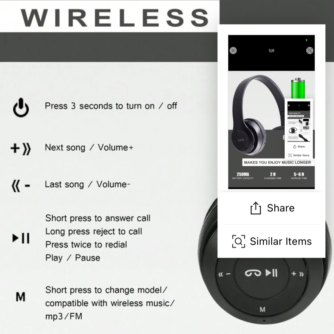 P47 Foldable Wireless Bluetooth Headphone With 3.5mm Audio Jack, Support MP3 / FM / Call