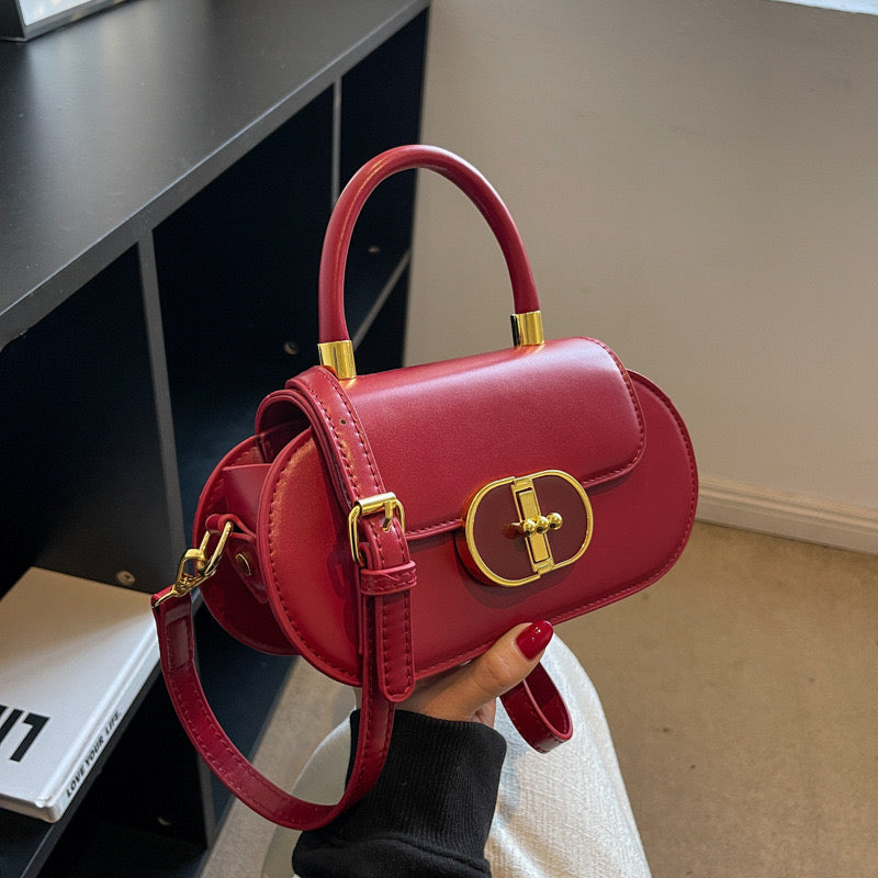 Vintage Color Contrast Ruth Crossbody Handbag - Women's Small PU Flap Purse with Buckle Decor