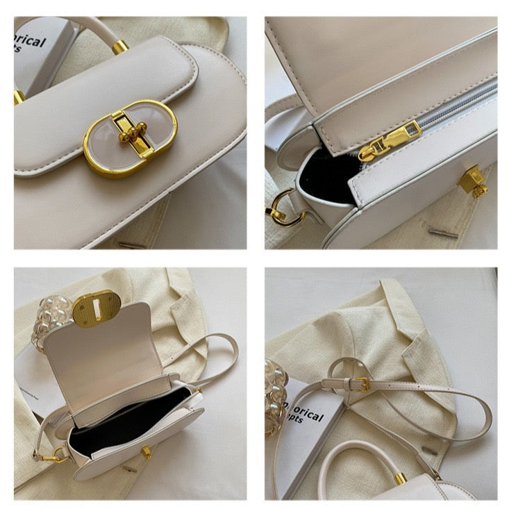 Vintage Color Contrast Ruth Crossbody Handbag - Women's Small PU Flap Purse with Buckle Decor