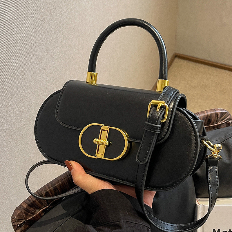 Vintage Color Contrast Ruth Crossbody Handbag - Women's Small PU Flap Purse with Buckle Decor