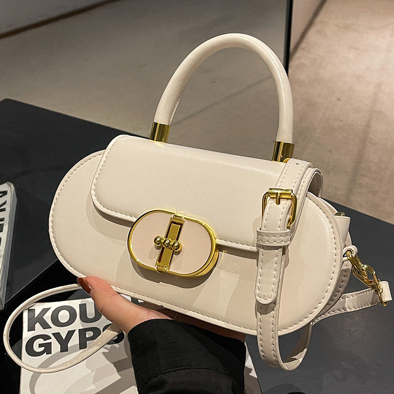 Vintage Color Contrast Ruth Crossbody Handbag - Women's Small PU Flap Purse with Buckle Decor