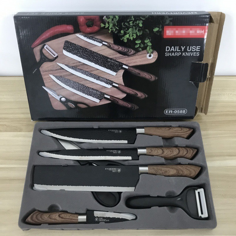 All White 6-Piece Stainless Steel Kitchen Knife Set - Chef Utility
