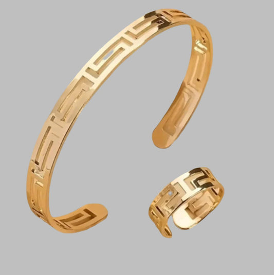 Barnea Cuff bangle with ring- set- one size fits all