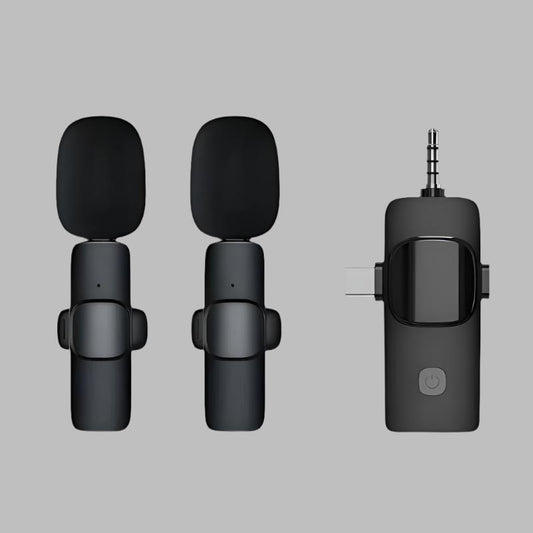3-in-1 Wireless Lavalier Microphone Set - Mini Microphones for Iphone, Android, and Camera | 2.4G Cordless Dual Mics with Noise Cancellation