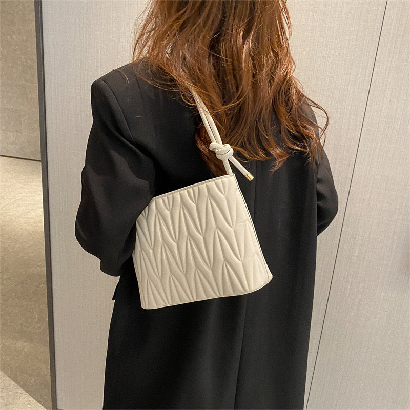 Esther Handbag - Luxury PU Bucket Bag | 2023 Summer Trendy Women's Stripe Underarm Bag | Simple Fashion Versatile Zipper Shoulder Bag