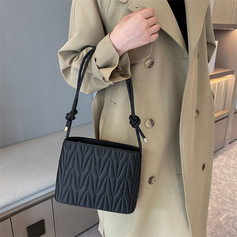 Esther Handbag - Luxury PU Bucket Bag | 2023 Summer Trendy Women's Stripe Underarm Bag | Simple Fashion Versatile Zipper Shoulder Bag