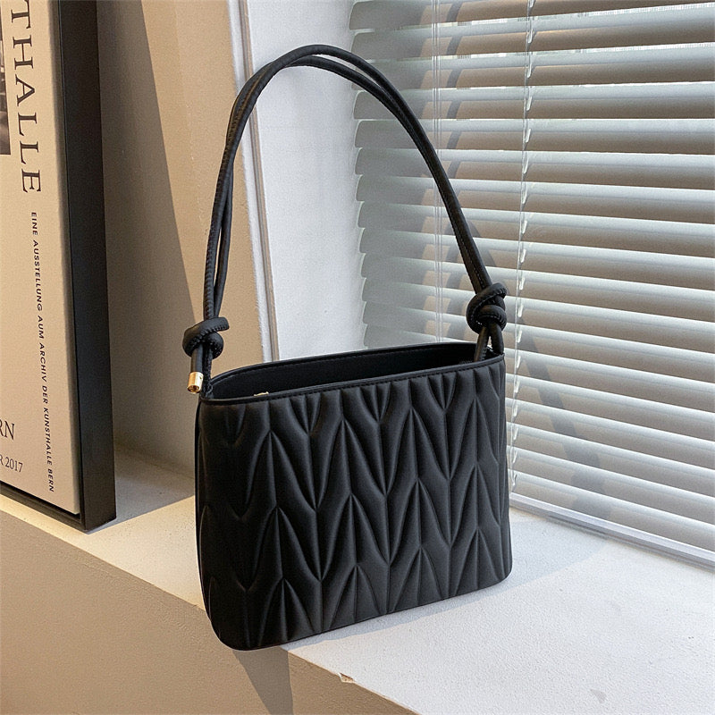 Esther Handbag - Luxury PU Bucket Bag | 2023 Summer Trendy Women's Stripe Underarm Bag | Simple Fashion Versatile Zipper Shoulder Bag