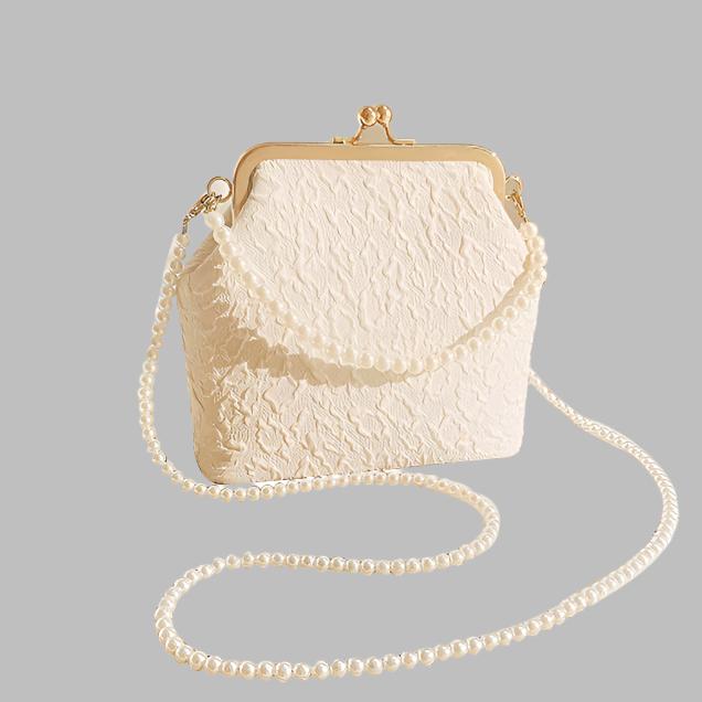 Mary Vintage Classic Lace Bag - Pearl Wedding Shell Lock Shoulder & Crossbody Bag for Women | Elegant Chain Handbag & Purse