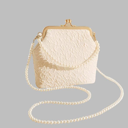 Mary Vintage Classic Lace Bag - Pearl Wedding Shell Lock Shoulder & Crossbody Bag for Women | Elegant Chain Handbag & Purse